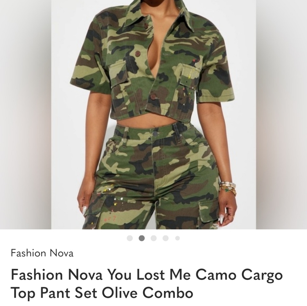 Fashion Nova Olive Camo Cargo Set